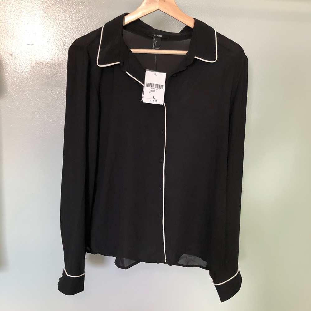 Black Woven Top with Collar